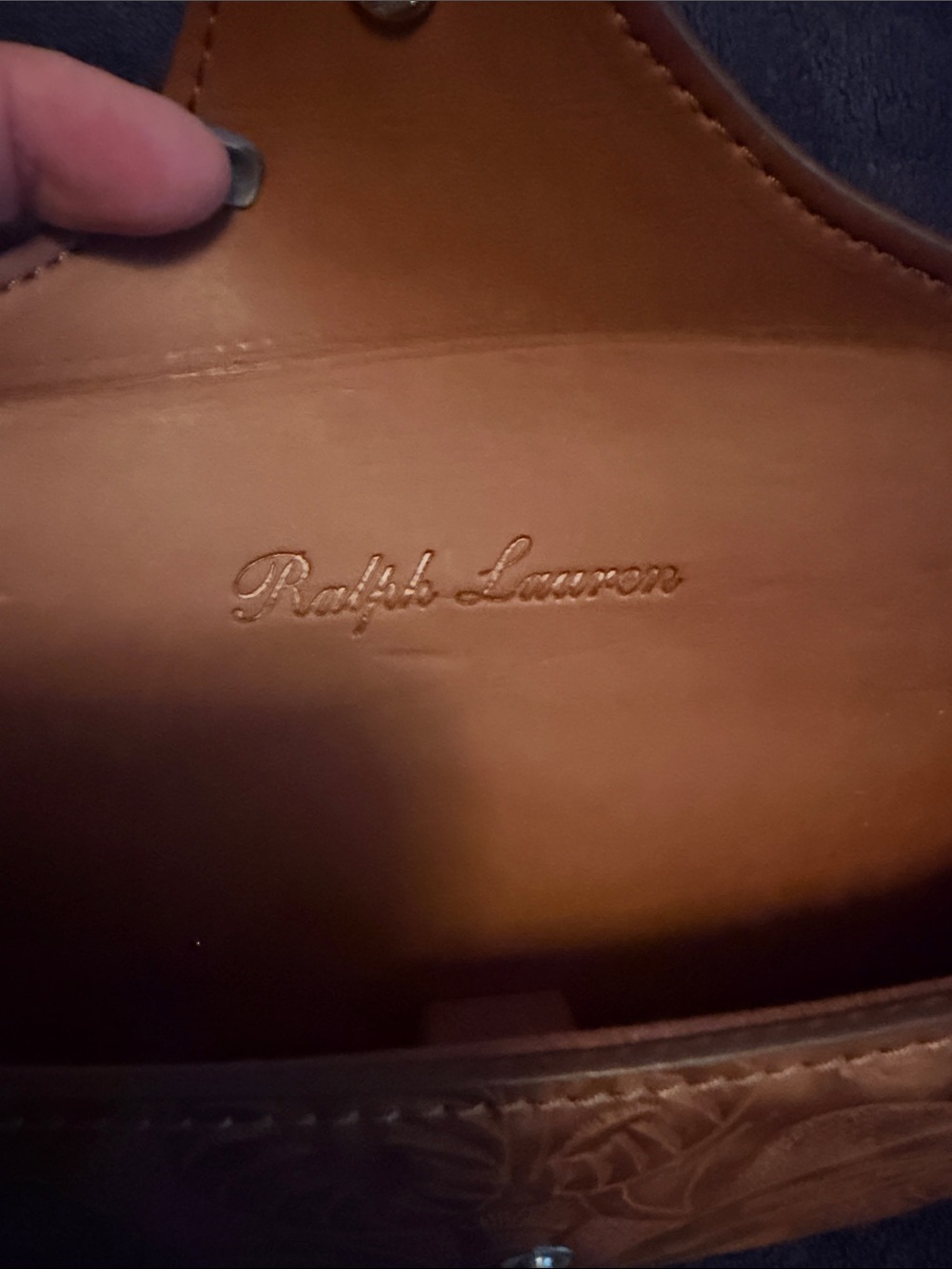Polo by Ralph Lauren Embossed Tan Leather Eyewear Case - Picture 4 of 11